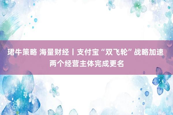 珺牛策略 海量财经丨支付宝“双飞轮”战略加速 两个经营主体完成更名
